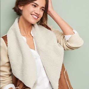 Anthropologie Sherpa Moto Suede Sweater Jacket
